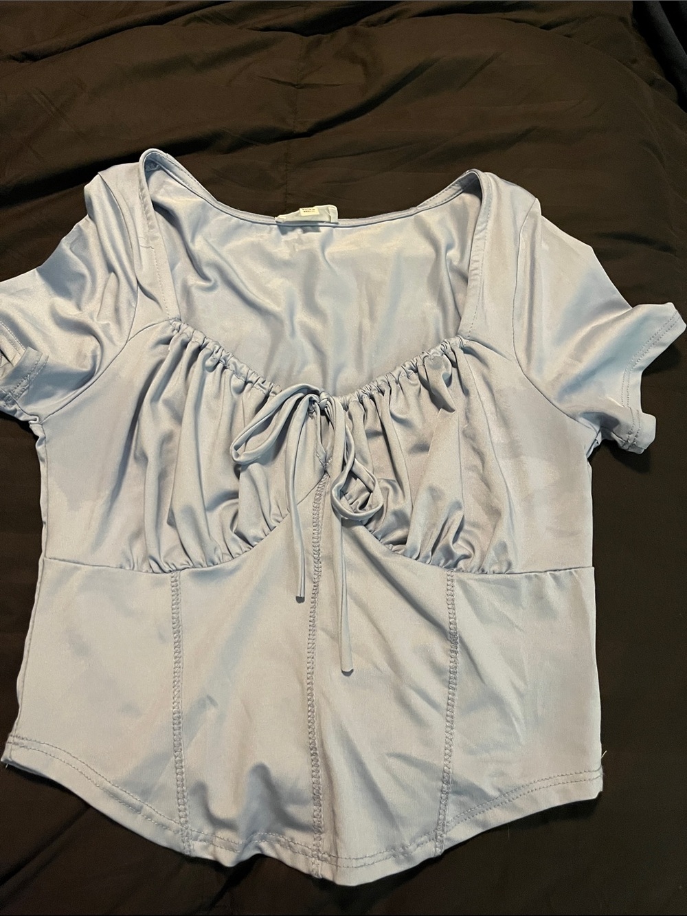 Light Blue Ruched Tie-Front top